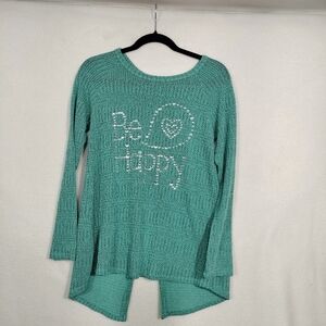 Teal Knit "Be Happy" Studded Sweater Tutta Bella Maternity